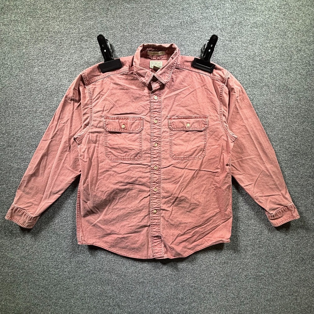 L.L. Bean Shirt Mens Medium Reg Pink 100% Cotton Traditional Fit Rugged Outdoor
